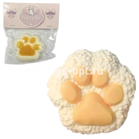 Антистресс Сквиш Лапка Белая Облачко с Желтыми Подушками