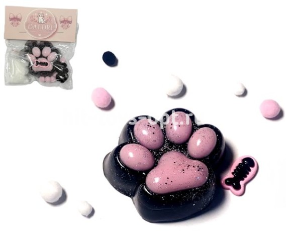 Антистресс Сквиш Лапка Черная с Розовыми Подушечками + Рыбка + Блестки  + Пампоны + Ворс (отдельно)