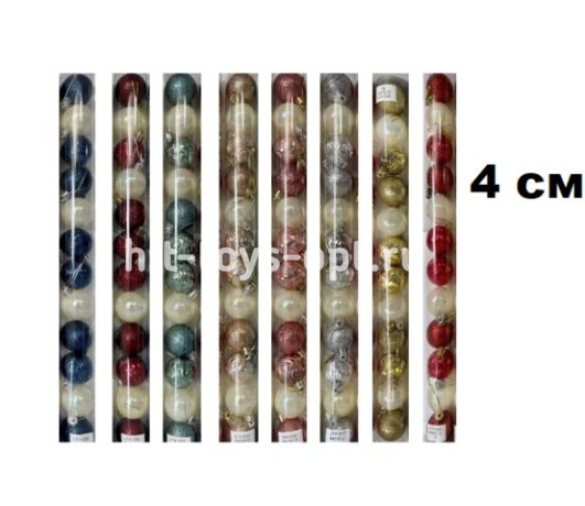 Набор шаров 4см 12шар 2цвета 3вида (бел жемчуг/искра/волна) в тубусе 41200