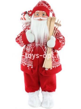 Сувенир Дед Мороз в красной шубе, с лыжами и мешком, 60 см