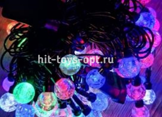 Гирлянда нить диод 100(70)л,  ХРУСТ ШАРИК 1.5см, черн пр с переходником 7.5м, ХМ-107/5 МУЛЬТИ
