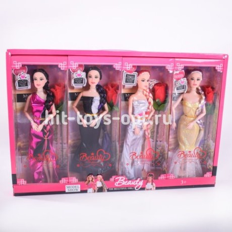 Кукла в вечернем платье с розой 4 шт/уп