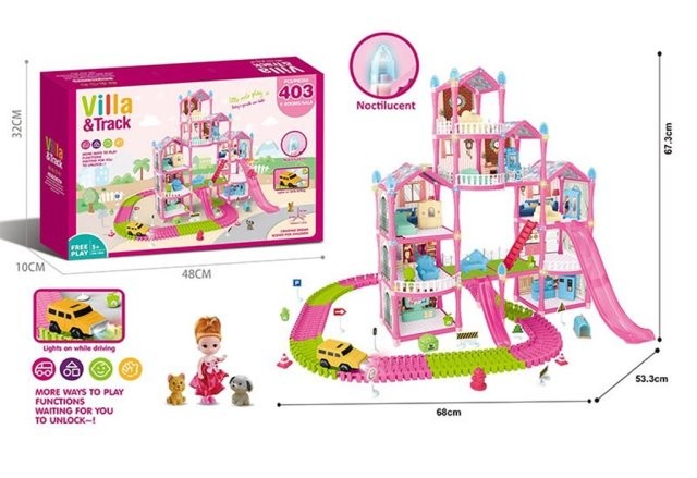 Трек для девочек с машиной в комплекте: дом+аксесс,свет, 48*32