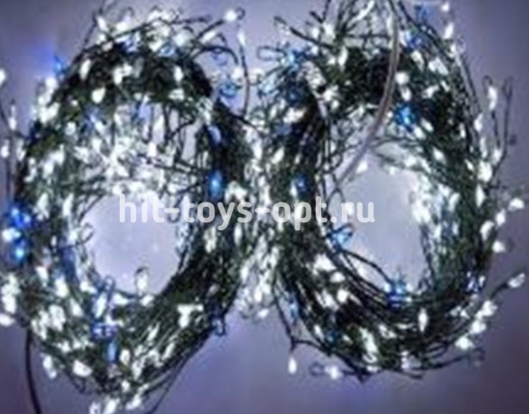 Гирлянда-Мишура (IP44) КАПЕЛЬКА РОСЫ зеленый провод (20м/600л) с эф.мерцания,в туб х/бел+син мерц