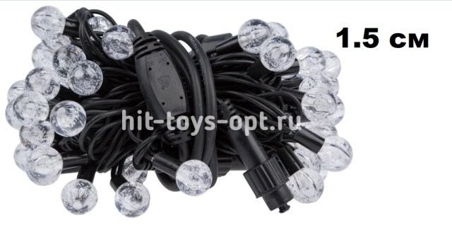 Гирлянда нить диод 100(70)л,  ХРУСТ ШАРИК 1.5см, черн пр с переходником 7.5м, ХМ-107/5 Теплый Белый