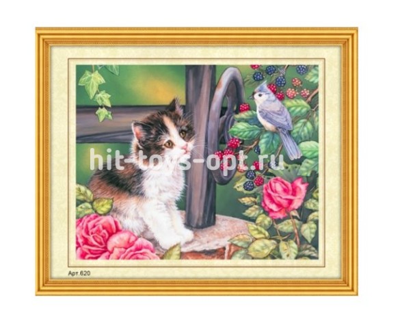 Н-р для вышивания бисером 27x35 см (частичн.заполн.,канва с рис) Котёнок и птичка