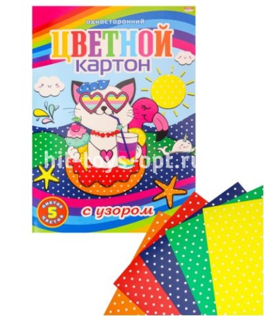 Картон цветной А4, 5л., с узорами, в ассорти