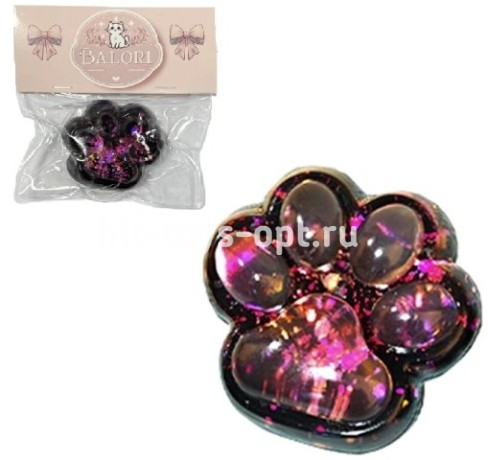 Антистресс Сквиш Лапка Черная С Розовыми Блестками внутри