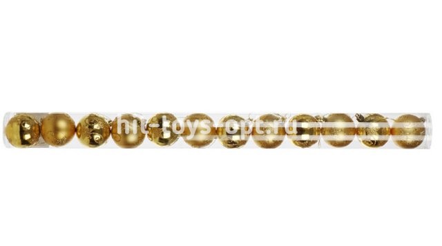 Набор шаров 5см 12шар 1цв, однотонные, глянец/искра, в тубусе золото