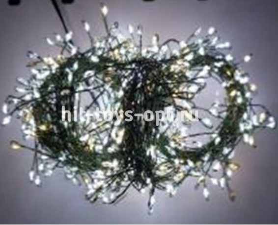 Гирлянда-Мишура (IP44) КАПЕЛЬКА РОСЫ зеленый провод (20м/600л) с эф.мерцания,в туб х/бел+т/бел мерц