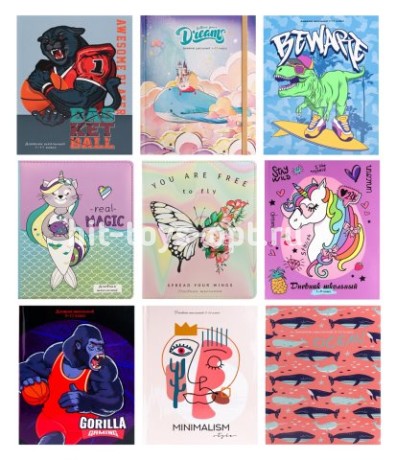 Дневник 1-11 класс, в ассорти более 30 видов, твердый картон