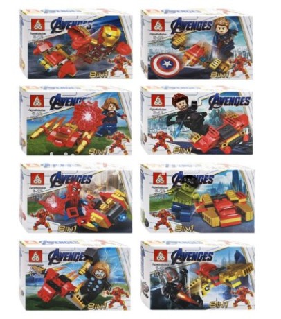 Конструктор Мстители Герои, 8 видов, в уп 16 шт. цена за шт.