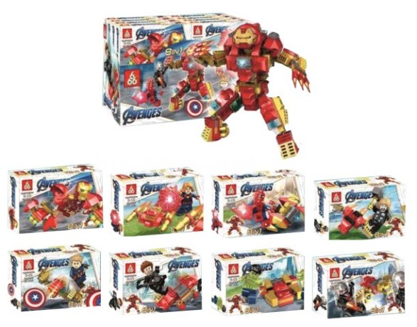 Конструктор Мстители Герои, 8 видов, в уп 16 шт. цена за шт.