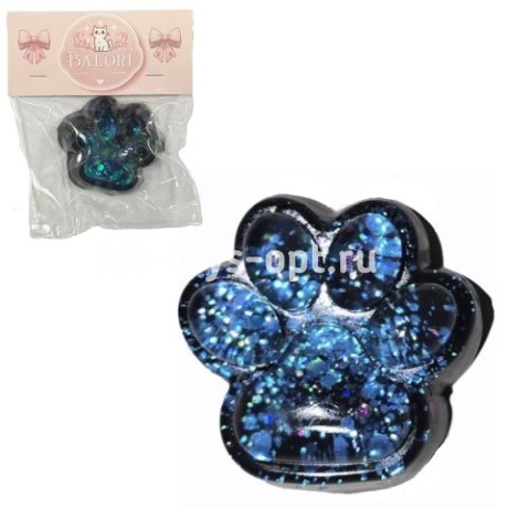 Антистресс Сквиш Лапка Черная С Синими Блестками внутри