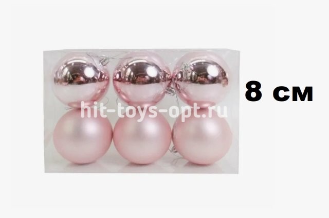 Набор шаров 8см 6шар 1цв однотонный глянец/матовый в пр уп 00099
