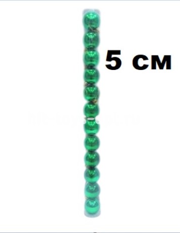 Набор шаров 5см 12шар 1цв, однотонные, глянец/искра, в тубусе зеленый
