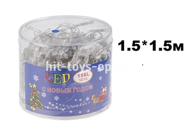 Занавес диод 1.5*1.5м 160л (64л) 8линий/8ламп на линии, с режимами, сечение провода 1.4мм, с переход