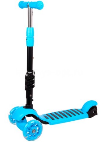 Самокат 3-х колесный голубой со светом 56*14*53-85 cm