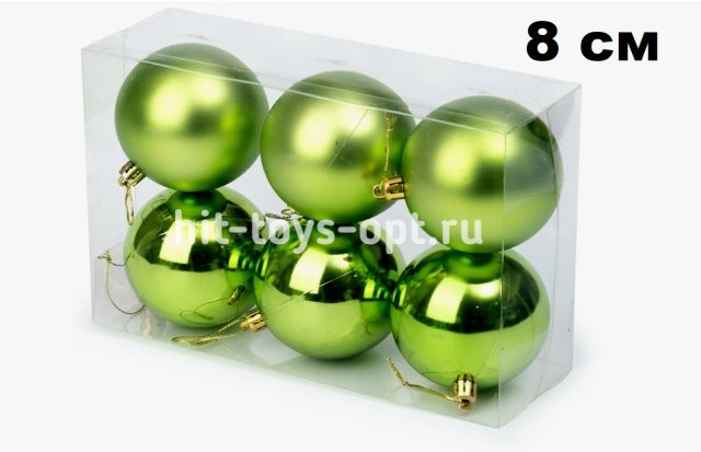 Набор шаров 8см 6шар 1цв однотонный глянец/матовый в пр уп 00099