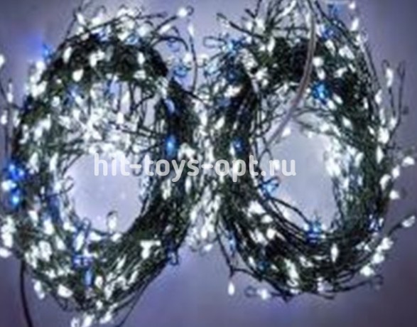 Гирлянда-Мишура (IP44) КАПЕЛЬКА РОСЫ зеленый провод (30м/900л)с эф.мерцания,в туб х/б+син мерц