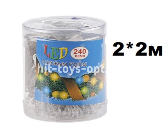 Занавес диод 2*2м 240л (120л) 10линий/12ламп на линии, с режимами, сечение провода 1.4мм, с переходн