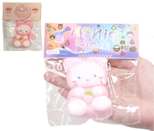 Антистресс Сквиш Котик Розовый с Клубничкой + Мини Лапка + Ворс (отдельно)