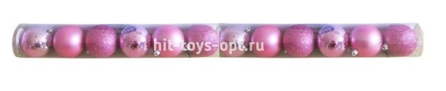 Набор шаров 5см 12шар 1цв, однотонные, глянец/искра, в тубусе РОЗОВЫЙ