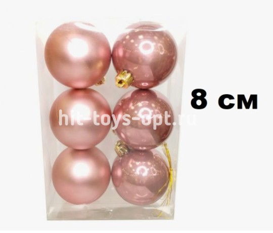 Набор шаров 8см 6шар 1цв однотонный глянец/матовый в пр уп 00099