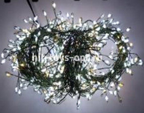 Гирлянда-Мишура (IP44) КАПЕЛЬКА РОСЫ зеленый провод (30м/900л)с эф.мерцания,в туб х/бел+т/бел мерц