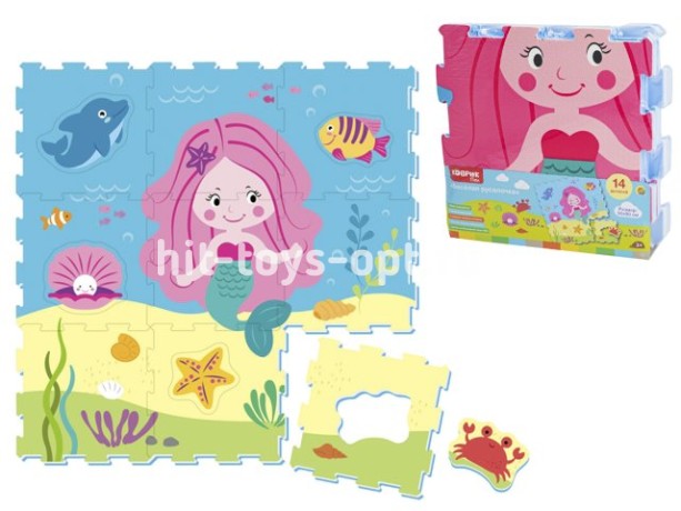 Коврик-пазл (детский)(в сборке 90х90 см) "Веселая русалочка" (14 дет.10 мм)