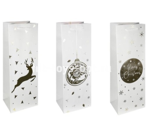 Пакет подар. с мат.лам. и тиснен. фол. 12х35х9см (Bottle) в ассорти