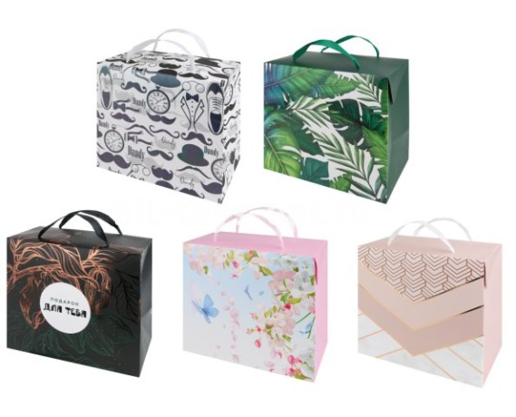 Подарочный пакет-коробка с глян.лам 22,5*20*13,5(М) "в ассорти" 250г