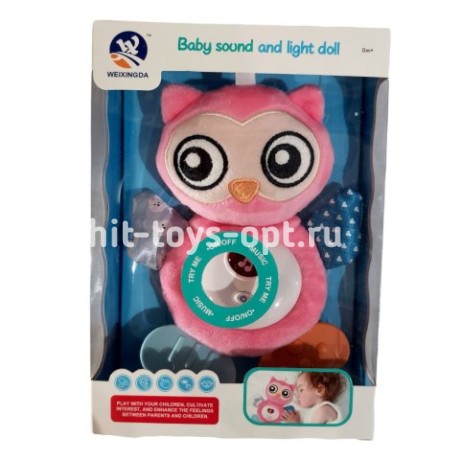 Музыкальная погремушка сова мягкая розовая