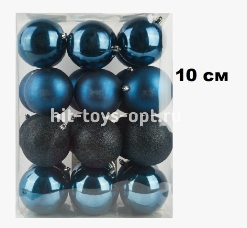 Набор шаров 10см 12шар 1цв однотонные глянец/искра/матовый, в пр уп С РУЧКОЙ 00075