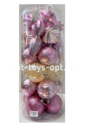 Набор на елку 33предмета 83311 18шар 8см 3вида (искра5,узор9,жемчуг4), 3вида сосулек (узор4,дольки7,