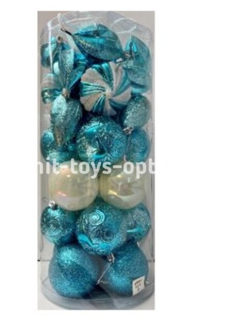 Набор на елку 33предмета 83311 18шар 8см 3вида (искра5,узор9,жемчуг4), 3вида сосулек (узор4,дольки7,