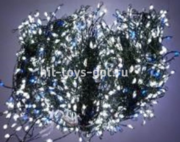 Гирлянда-Мишура (IP44) КАПЕЛЬКА  РОСЫ зеленый провод (50м/1500л) с эф.мерцания,в туб х/бел+син мерц