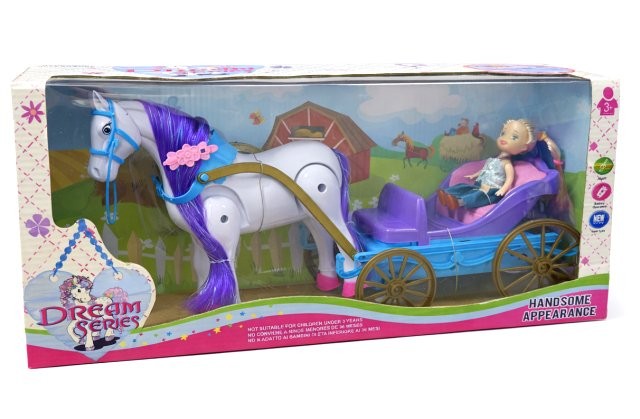 Лошадь с Каретой свет/звук в кор. микс, размер 41*20*12