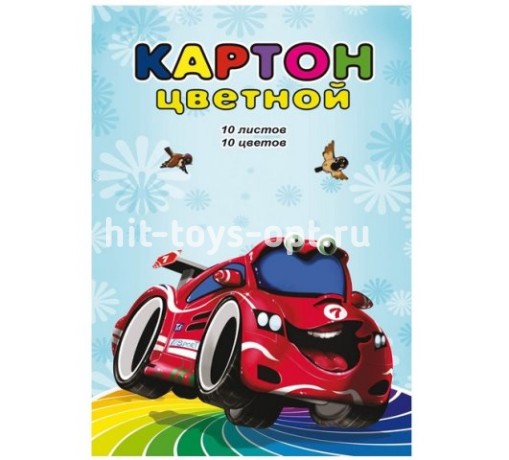 Картон цветной А5 10л. КРАСНОЕ АВТО