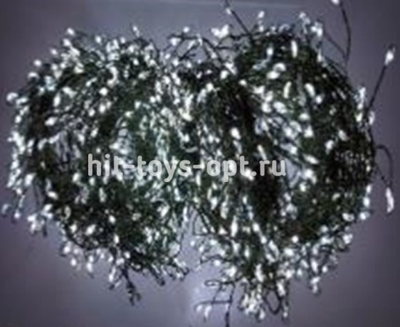 Гирлянда-Мишура (IP44) КАПЕЛЬКА  РОСЫ зеленый провод (50м/1500л) с эф.мерцания,в туб х/бел+х/бел мер