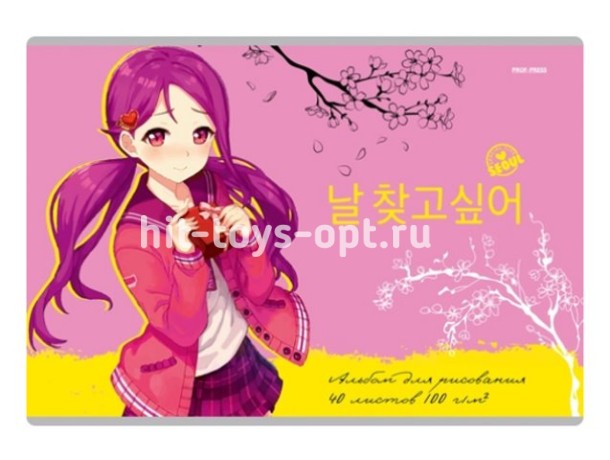 Альбом для рисования А4, 40 листов, на скрепке, в ассортименте