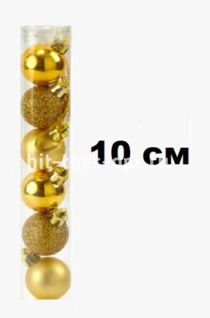 Набор шаров 10см 6шар 1цв однотонный матовый/глянец/искра в тубусе 00072