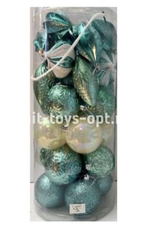 Набор на елку 33предмета 83311 18шар 8см 3вида (искра5,узор9,жемчуг4), 3вида сосулек (узор4,дольки7,