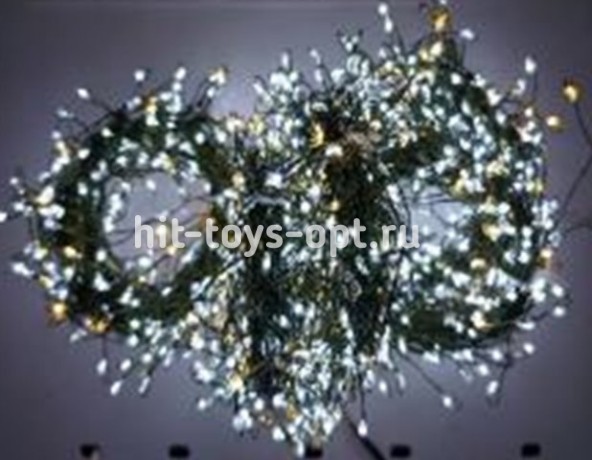 Гирлянда-Мишура (IP44) КАПЕЛЬКА  РОСЫ зеленый провод (50м/1500л) с эф.мерцания,в туб х/бел+т/бел мер