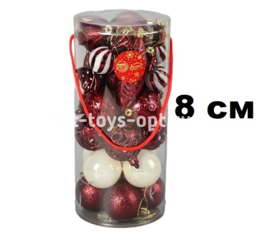 Набор на елку 33предмета 83311 18шар 8см 3вида (искра5,узор9,жемчуг4), 3вида сосулек (узор4,дольки7,