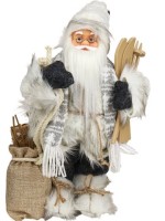 Сувенир Дед Мороз в серой шубе с белым мехом и лыжами, 35см
