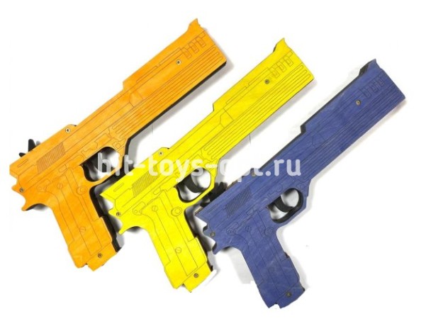 Деревянный Пистолет Робокопа, 27см, стреляет резинками