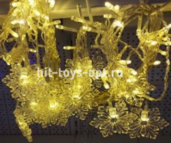 Бахрома СНЕЖИНКА с эф.мерцания с переходником (3м*0,7см) Теплый Белый + Теплый Белый Мерцание