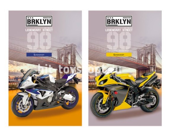 Блокнот А7 48 листов "Мотоцикл и мост" обл. цвет. мелов., на склейке