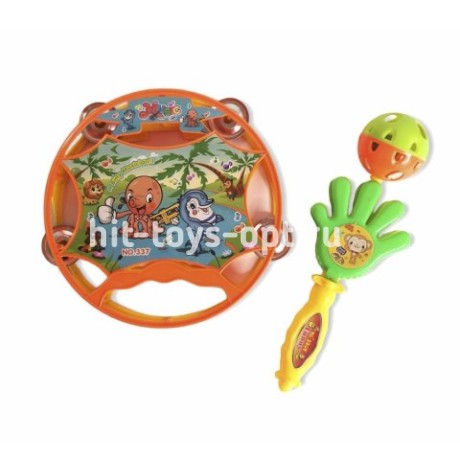 Бубен на листе с погремушкой